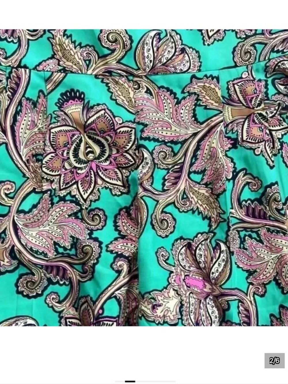 LOFT Turquoise Green Silk Dress Shorts Paisley Cuffed Pleats Ann Taylor 8 Medium - Picture 8 of 8
